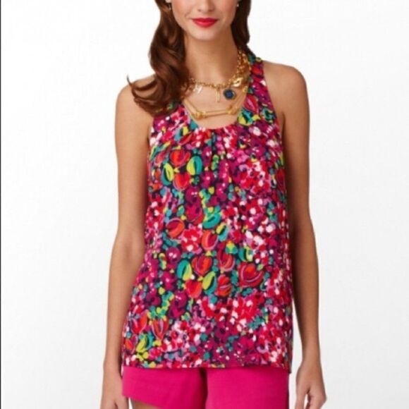 Lilly Pulitzer Ruffle Racerback Tank Top in Wild Confetti Size Medium - Picture 1 of 9